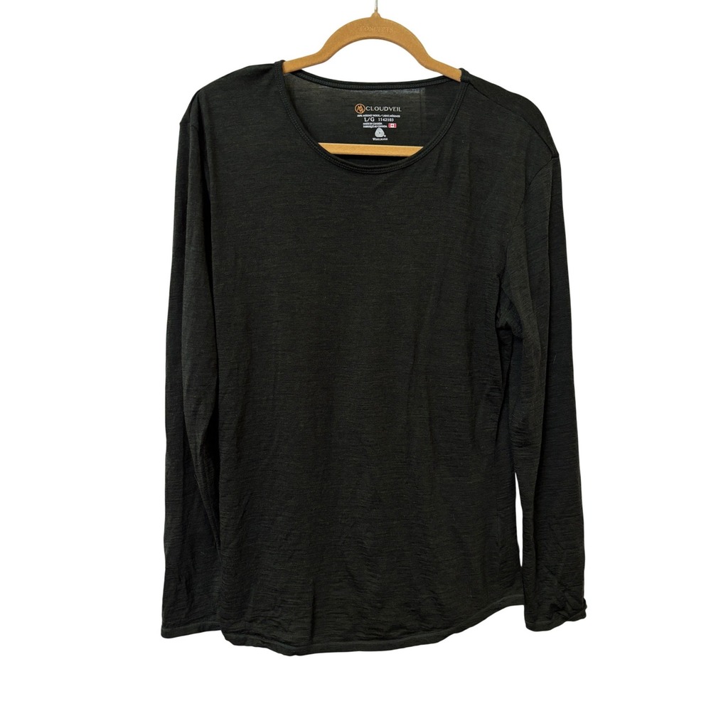Cloudveil 100% Merino Wool Long Sleeve Base Layer Top Gray Green Large L